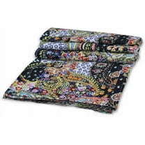 Yuvancrafts Indian Handmade Kantha Quilt Hand Block Floral Print Twin Size Kantha Bedspread Throw Quilt Blanket