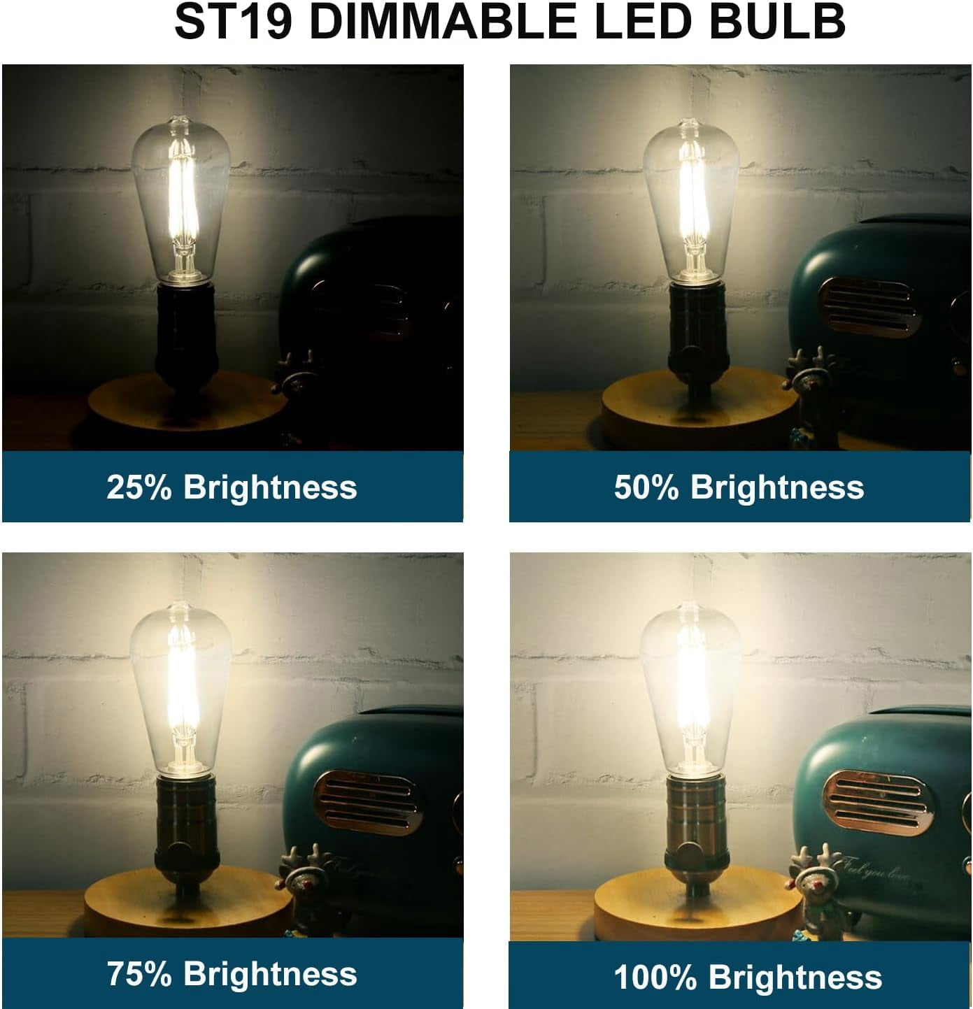 Sinvic 12Pcs ST19 LED Vintage Edison Bulb, Dimmable, 6w(60w equivalent),E26 Base, 4000K Daylight White, Antique Filament Bulb for Pendant, Chandelier, Decorative Light