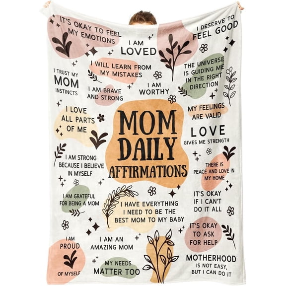 New Mom Gifts Blanket, Christmas Birthday Gifts for Mom, Mama Daily Affirmations Blankets, Postpartum Pregnancy Self Care Gift for First Time Moms, Mommy to Be, Mama(80" x 60")