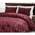 thumbnail image 3 of Chezmoi Collection Piers Burgundy Velvet Quilt Oversized King Set, 3-Piece Lush Plush Distressed Velvet Bedding All Season Lightweight Bedspread, Brushed Microfiber Reverse with Double Square Stitch, 3 of 9
