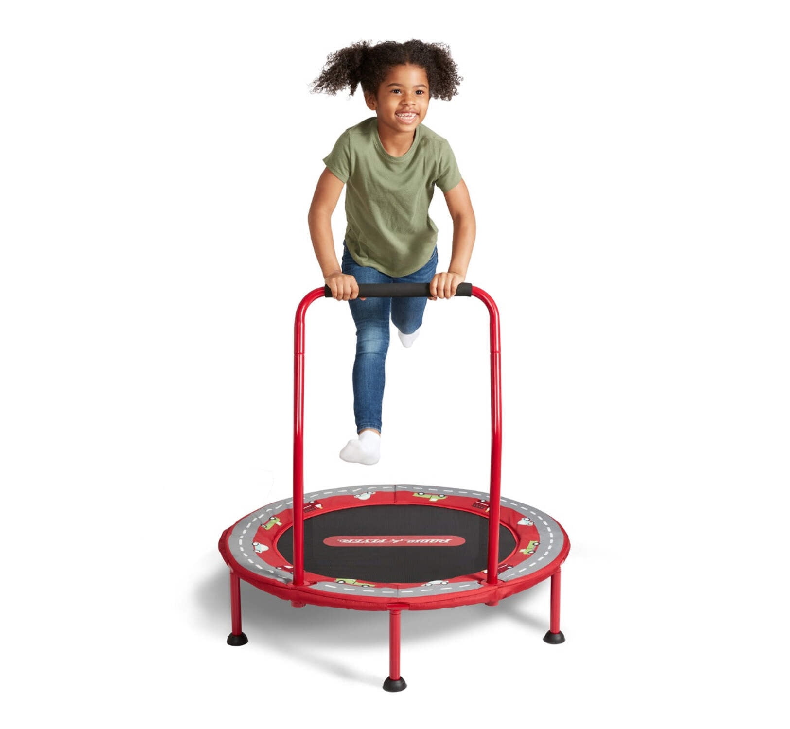 Radio Flyer 2-in-1 Kids' Trampoline with Racetrack Play Mat, 3 Feet Wide