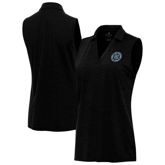 Women's-Antigua Heather Black New York City FC Layout Sleeveless V-Neck Polo