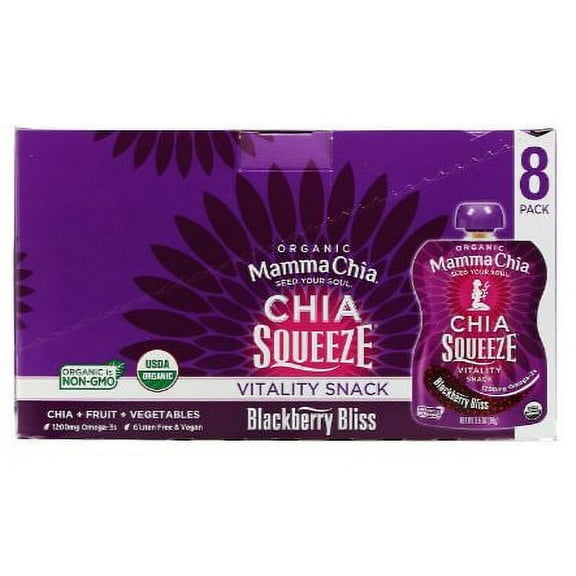 Mamma Chia, Organic Chia Squeeze, Vitality Snack, Blackberry Bliss, 8 Squeezes, 3.5 oz (99 g) (pack of 1)