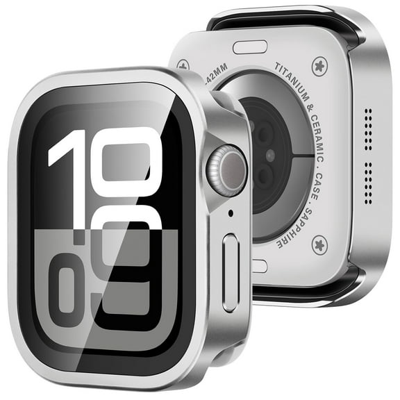 Metal Case Compatible with Apple Watch 46mm Series 11 10 with Built-in Screen Protector, Water-Resistant Straight Edge Ultra Thin with Back Cover Protective Cover for iWatch Series 11 10 46mm