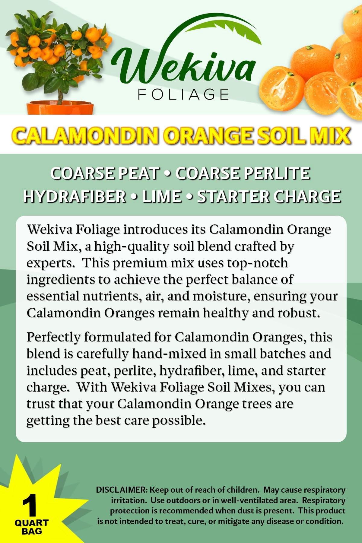 Calamondin Orange Tree Growing Soil Mix  4 Quarts - Custom Soil Blend  Potting Mix for Calamondin Orange Trees  Specially Developed by and for Professional Nursery Growers - Nutrient-Rich Formula