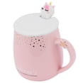 thumbnail image 2 of Taza de cerámica con patrón de dibujos animados, taza de café con agua y tapa, cuchara para uso en el hogar y la Oficina, color rosa, 2 of 14