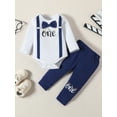 thumbnail image 3 of Musuos Baby Boy Gentleman Clothing Set, 12 18M Letter Print Long Sleeve Bow Romper + Elastic Waist Pants Birthday Outfits, 3 of 9