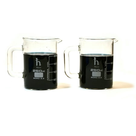 - Premium Hand Crafted Beaker Mugs, Laboratory Quality Borosilicate Glass, 8.4oz (250mL) Capacity - Pack of 2 Mugs