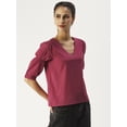 thumbnail image 4 of DressBerry Women’s Solid Cotton Poplin Top V Neck Flared Elbow Sleeves Waist Length Regular Wear Light Weighted Casual Summer Blouse, 4 of 7