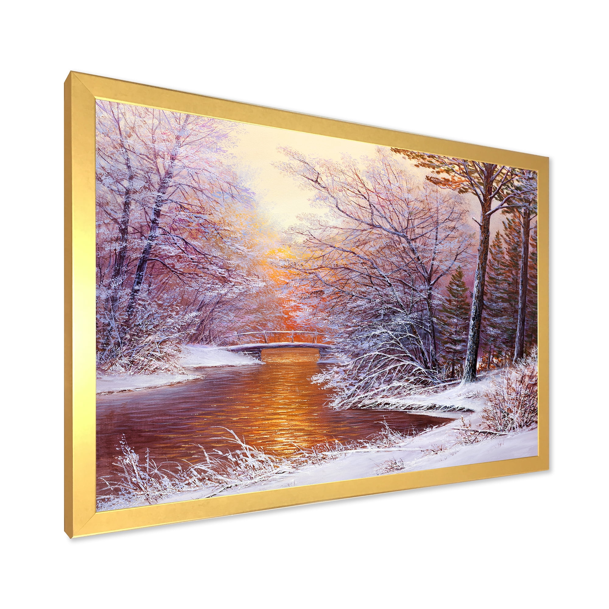 Designart 'Christmas Forest With Trees and River II' Traditional Framed Art Print