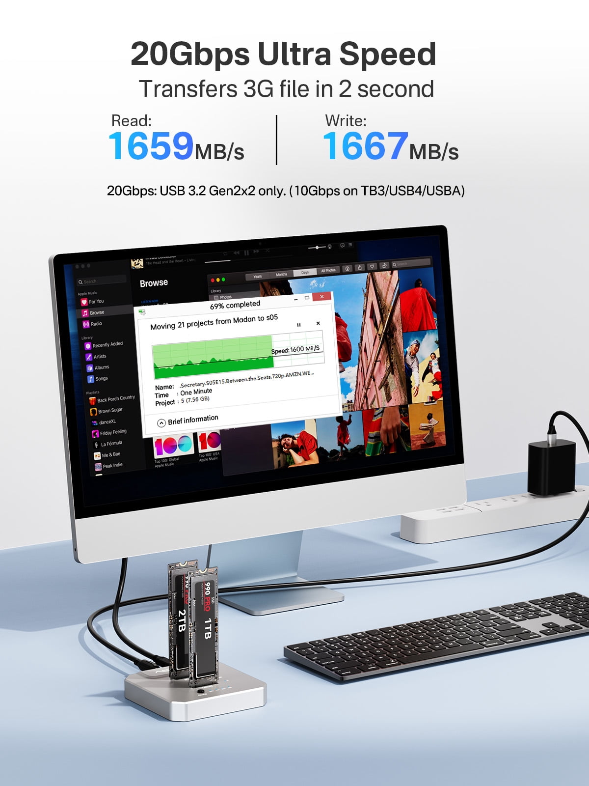 ACASIS M.2 Duplicator Dual-Bay Offline Clone,USB C to NVME Docking Station M.2 Reader Tool-Free 20Gbps,USB3.2 Gen 2X2 to SSD cloner for M2 SSD M Key Hard Drives
