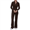 thumbnail image 2 of Conjunto de Dos Piezas para Mujer, Pantalón Deportivo de Pierna , Media Cremallera, Larga y Cuello en V. Café L, 2 of 7