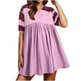 thumbnail image 2 of VBTAPA Womens Babydoll Mini Dress Color Block V Neck Short Sleeve Lapel Shirt Dress Summer Casual Beach Sundress Limited Time Sales Pink M, 2 of 6