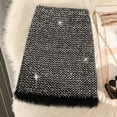 thumbnail image 2 of Women's High Waist Sequin Wrap Skirt Fall Winter Stretchy Slim Fit Fringe Midi Skirt Elegant Party Night Out Skirt for Women, 2 of 2