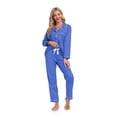 thumbnail image 4 of MAYFISH 100% Cotton Pajama Sets for Women Long Sleeve Sleepwear Button Down Pjs Fall 2 Piece Lounge Sets S-XXL(Blue, X-Large), 4 of 7