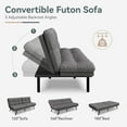 thumbnail image 3 of Futon Sofa Bed Convertible Couch, Grey Linen Sofa Bed with Memory Foam, Adjustable Backrest & Armrests, Multifunctional Small Loveseat Sleeper Sofa for Living Room, Apartment, Office, 3 of 9