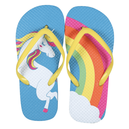 

Girls Unicorn Rubber Flip-Flops - Blue / Rainbow [Kids Size L 2/3]