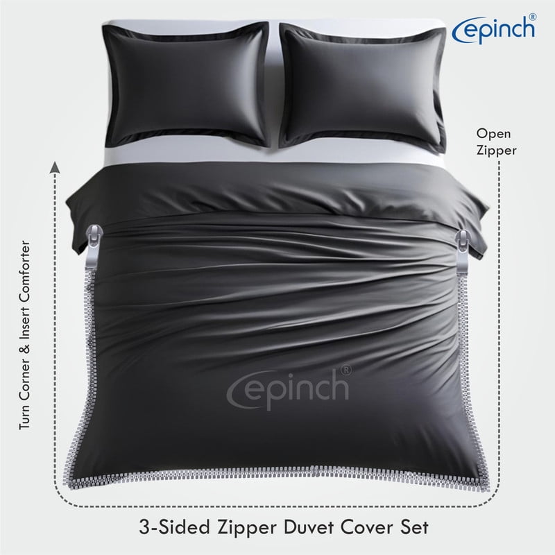 3 Sided Zipper Duvet Cover Set Easy to Use Home & Hotel Soft Microfiber 3 PCS 1-Duvet Cover & 2- Pillow Sham No Comfoter Oversized King_98 X 120 Inch