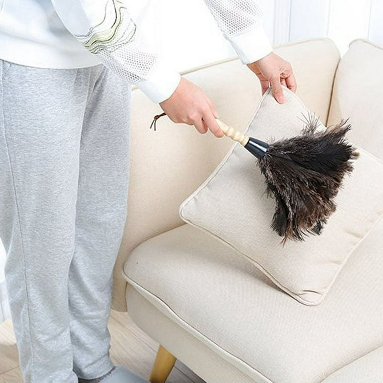 Anti-Static Ostrich Feather Fur Brush Duster Dust Cleaning Tool Wooden  Handle