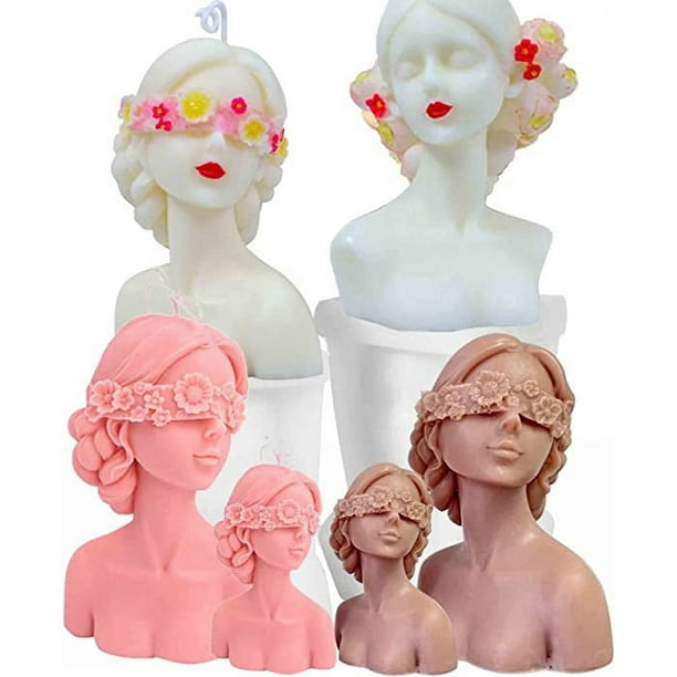 Xiao Hua 2 moldes de silicona para velas 3D, con forma de niña con ojos cerrados y niña con los ojos vendados, herramienta para hacer jabón de yeso y velas.