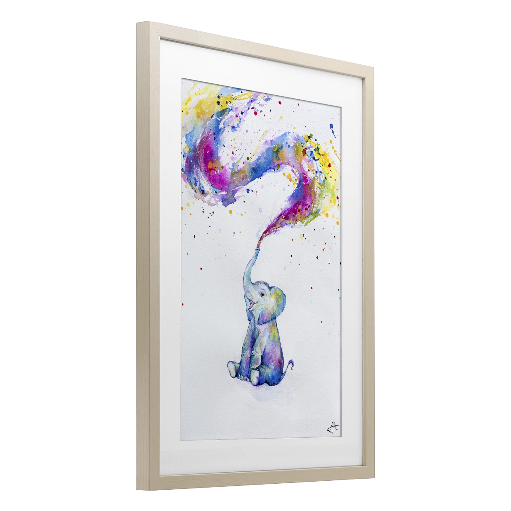 Stupell Industries Spring Elephant & Paint Splatter Birch Framed Print Under Glass, design by Marc Allante