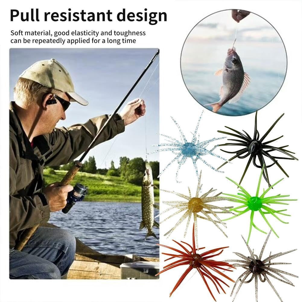 6Pcs Floating Sea Urchin Fishing Lures, Soft TPR Dice Baits with Glitter for Bass & Trout, Realistic 3.94 in Fuzzy Lure for Saltwater, Pink (K)