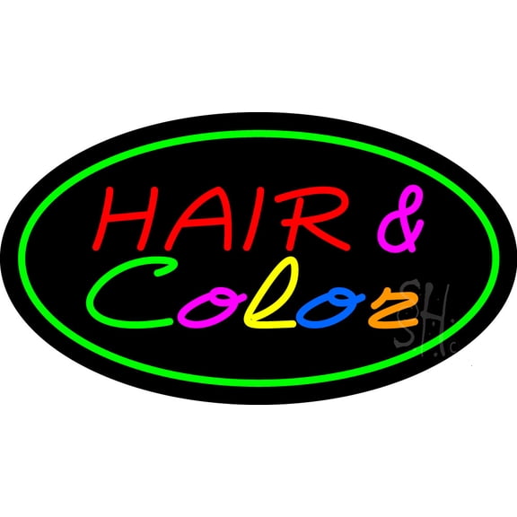 Hair and Color Oval Green LED Neon Sign 20 x 37 - inches, Black Square Cut Acrylic Backing, with Dimmer - Bright and Premium built indoor LED Neon Sign for Defence Force.