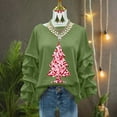 thumbnail image 4 of Yteetum Women's Christmas Crewneck Sweatshirts Oversized Christmas Tree Print Pleated Ruffle Trim Pullover Hoodless Sweatshirts Womens Casual Xmas Graphic Round Neck Loose Lantern Sleeve Sweatshirts, 4 of 5