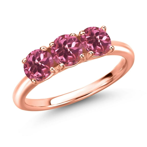 Gem Stone King 18K Rose Gold Plated Silver Pink Tourmaline Engagement Ring for Women | 1.56 Cttw | Round 5MM | Gemstone October Birthstone | Size 7