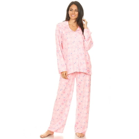 

Lati Fashion Women Sleepwear Pajamas Female Long Sleeve Button Down Pajamas set Pink XL