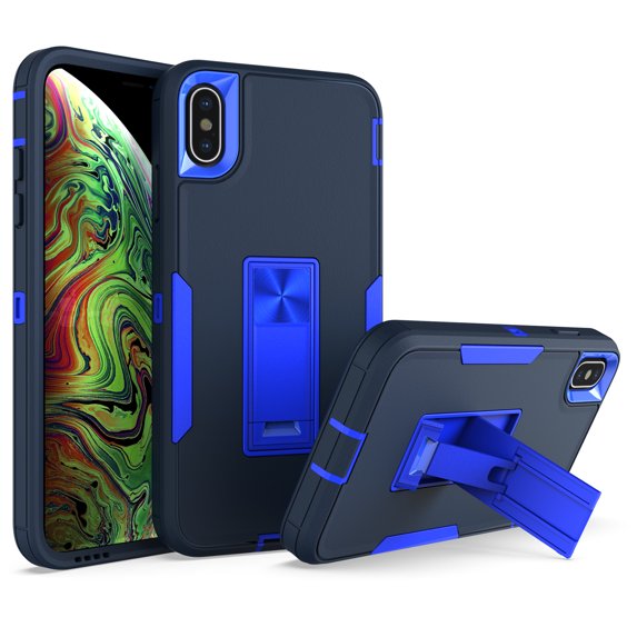 Allytech Compatible for iPhone XS Max 2018(6.5 inch), Anti-Scratch Shockproof Bumper Protective Phone Case with Built-in Car Mount Kickstand Heavy Duty Case for iPhone XS Max 6.5", Darkblue+Sapphire