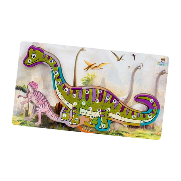 Rompecabezas de madera de dinosaurio del alfabeto para niños, rompecabezas de números inteligentes, habilidades s finas, juguete Montessori, alf verde