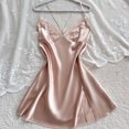 thumbnail image 4 of Women's Lace Bust V Neck Silky Satin Mini Slip Nightgown, Adjustable Spaghetti Strap Backless Ice Silk Sleep Dress for Honeymoon Loungewear Beige XL(XL), 4 of 6