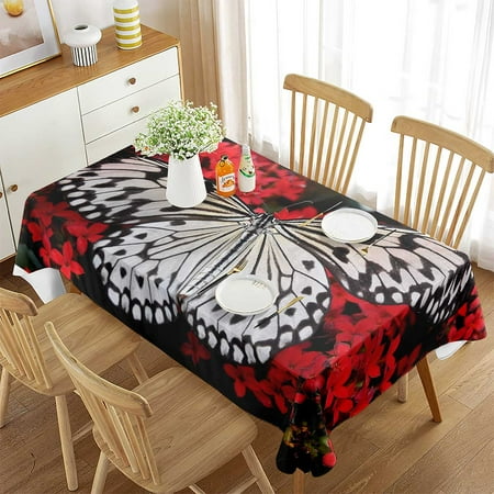 

Butterfly Rectangle Tablecloth Washable Reusable Polyester Floral Table Cover for Kitchen Indoor Dining Party Outdoor Banquet