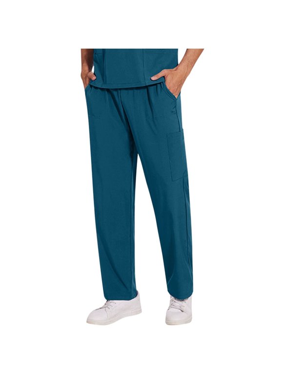 Men's Scrub Pants Nursing Pants with 4 Pockets Stretch Comfy Lightweight Elastic Waist Drawstring Straight Pants