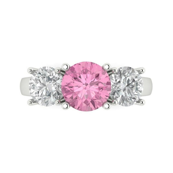 Three-Stone Engagement Ring for Women - 2.5ct Simulated Pink Diamond in 18K White Gold Promise Ring