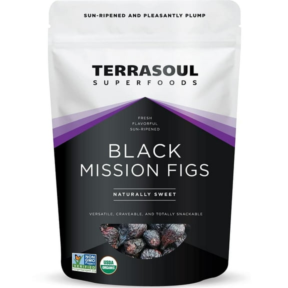 Terrasoul Superfoods Organic Black Mission Figs, 1 Lb - Fresh | Sun-Ripened | No-Sugar Added