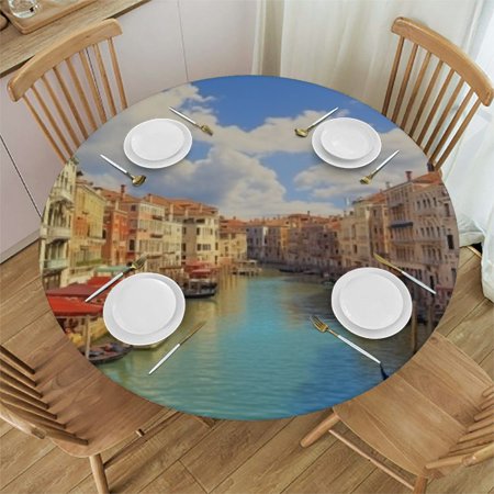 

TIAOTIAOHOU Canal Boats Buildings Round Tablecloth Washable for Home Kitchen Outdoor Decoration 100% Polyester Fiber 31-35