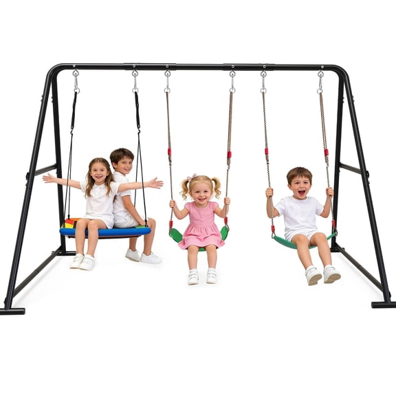 Yacona Swing Sets for Backyard, with Platform & Belt Swing, Playground Sets for Backyards, Outdoor Swingset for Kids, Black