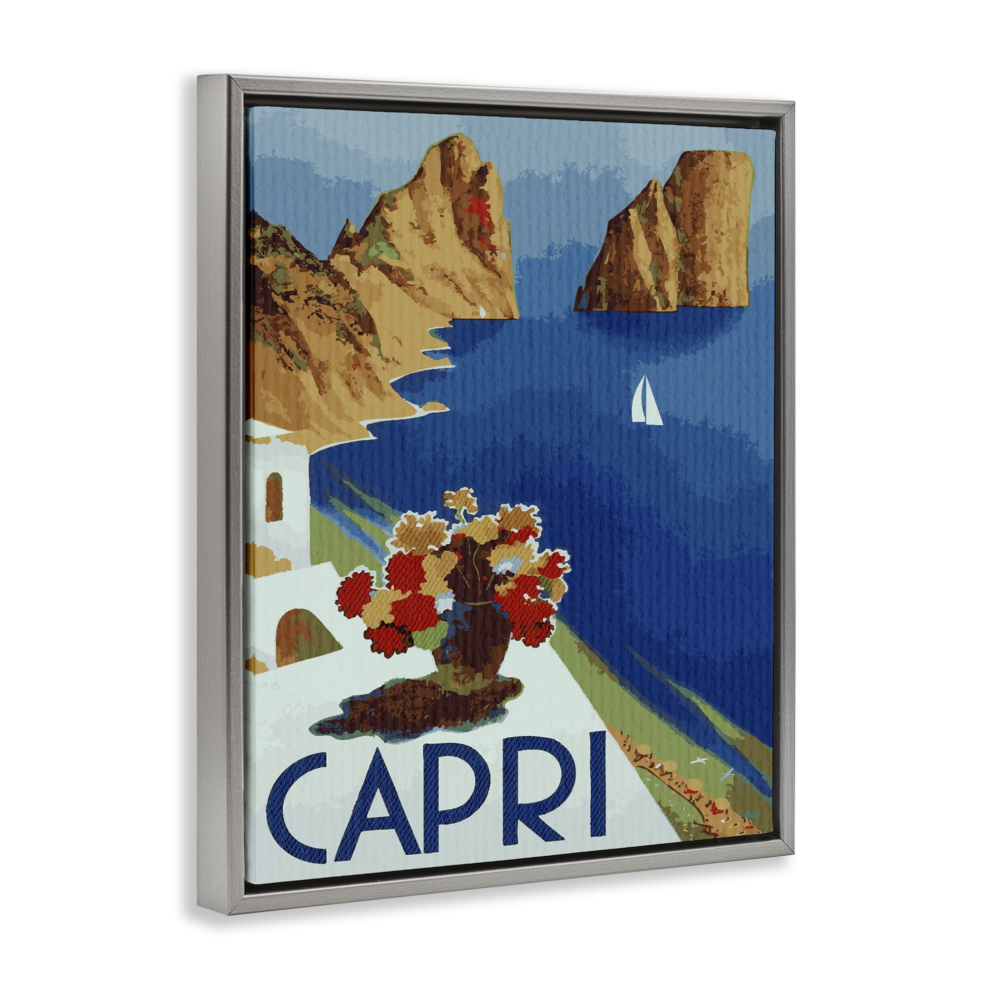 Stupell Industries Capri Island Cliffs Gray Framed Floater Canvas Wall Art, design by Lil' Rue