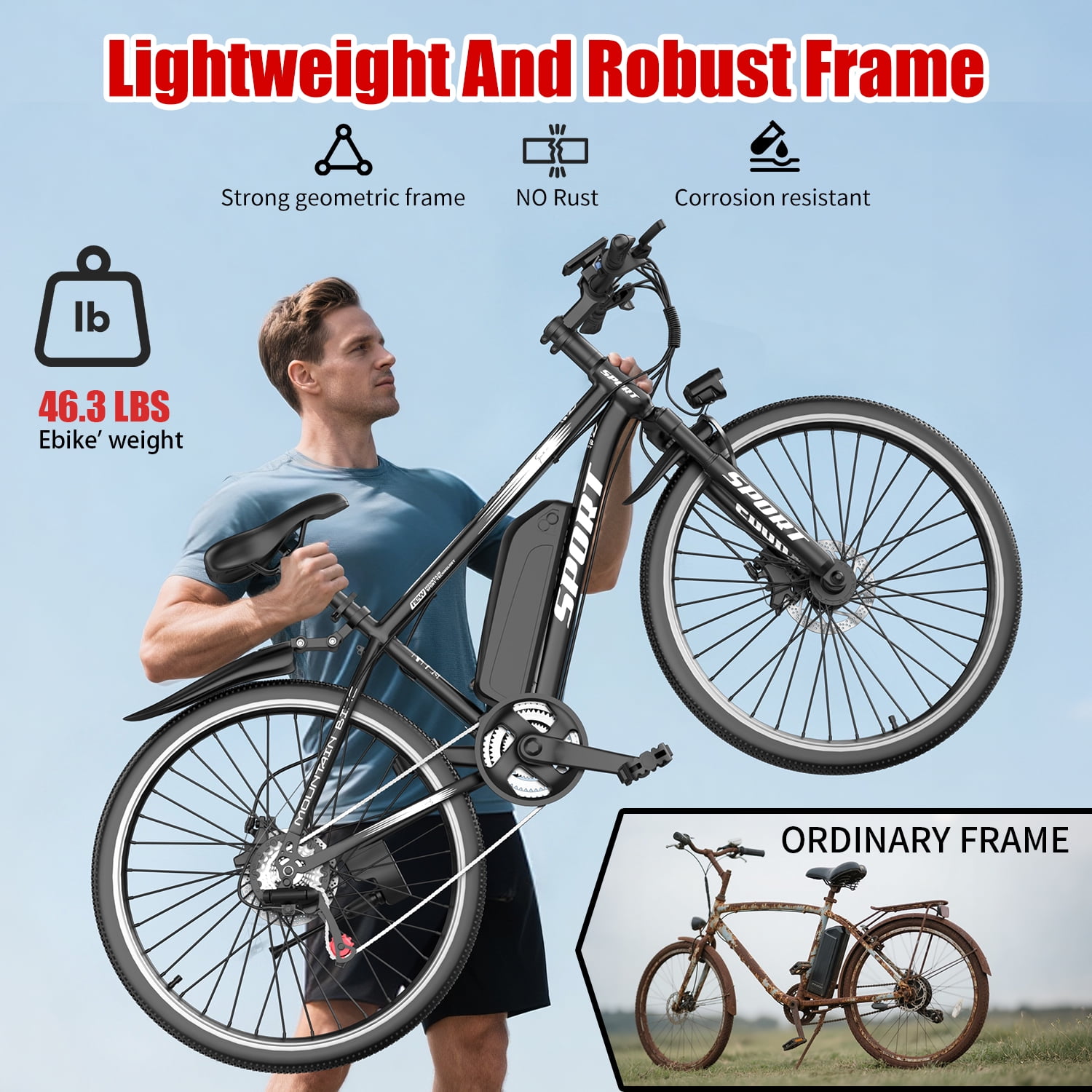 26" Electric Bike for Adults with Peak 750W Brushless Motor, 35Miles 22MPH Commuting Electric Mountain Bike with 360Wh Removable Battery, 7-Speed, Front Fork Suspension