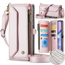 ShieldFlex For Galaxy A36 5G Case Wallet with RFID Blocking Card Holder for Women and Men, PU Leather Magnetic Snap Flip Zipper Strap Wallet Phone Case for Samsung Galaxy A36 5G, Pink