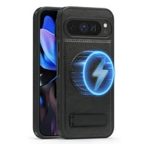 Dteck Magnetic Case for Google Pixel 9 Pro XL, Compatible with MagSafe, PU Leather TPU Bumper Shockproof Protective Cover with Kickstand,Black