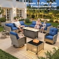 thumbnail image 3 of Ovios 11 Pieces Patio Furniture Set All-Weather Wicker Outdoor Sectional with 54" Fire Pit, Swivel Chairs & Solar Table, 3 of 11