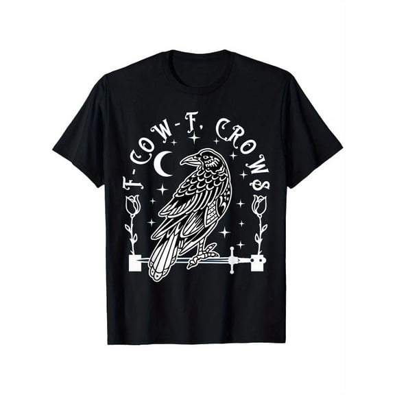 Halloween Cotton Casual Gothic Crow Graphic Tee T Shirt Top Funny Design Short Sleeve Black S-5XL