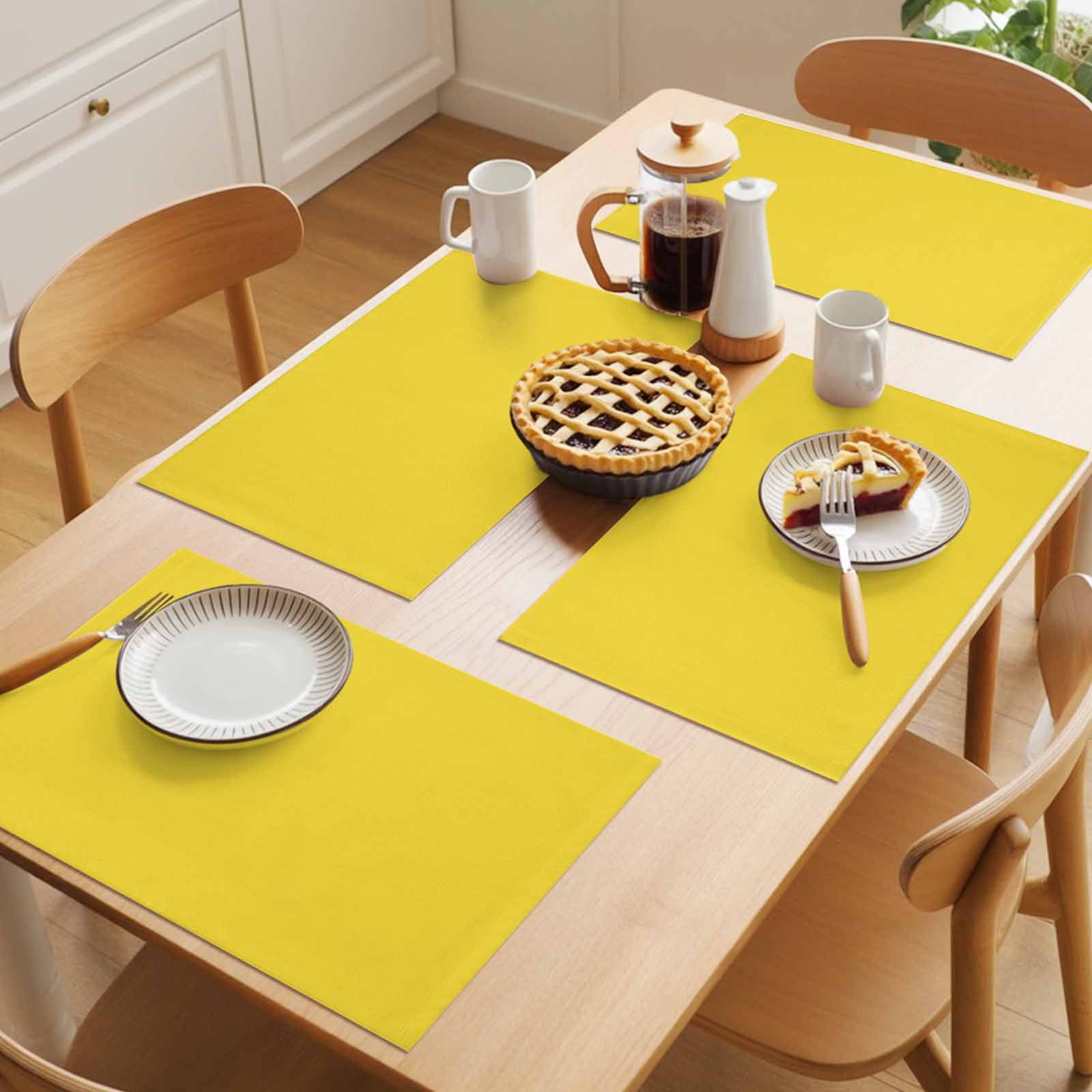 Placemat Set of 6 Bright Yellow Placemats for Dining Table Solid Color Washable Table Mats for Kitchen and Party Decor Indoor & Outdoor Use