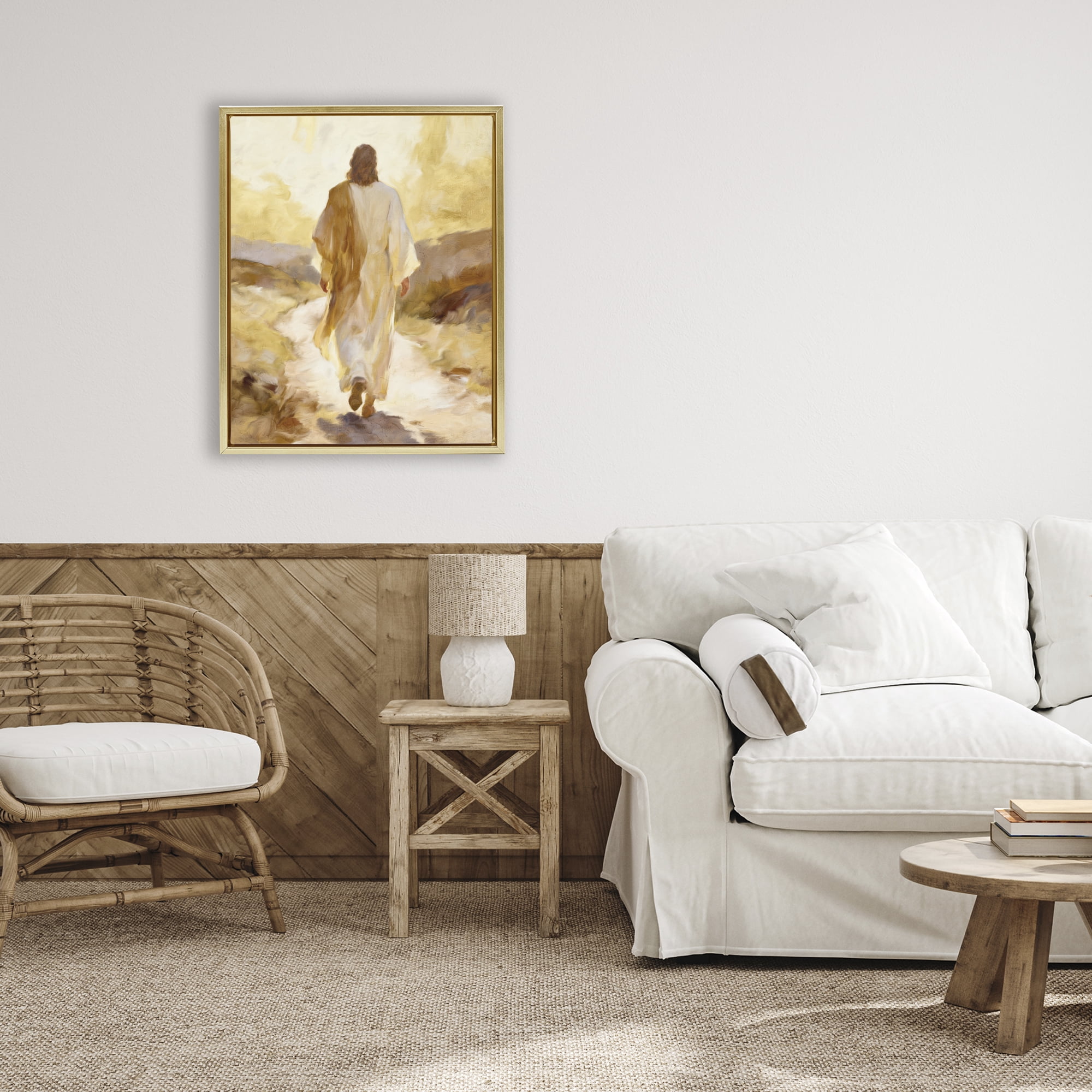 Stupell Industries Walk By Faith Sunset Gold Framed Floater Canvas Wall Art, design by Kim Allen