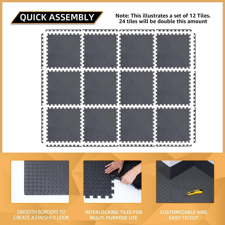 Interlocking Floor Mats 24-Pack Interlocking Gym Floor Mats 1/2
