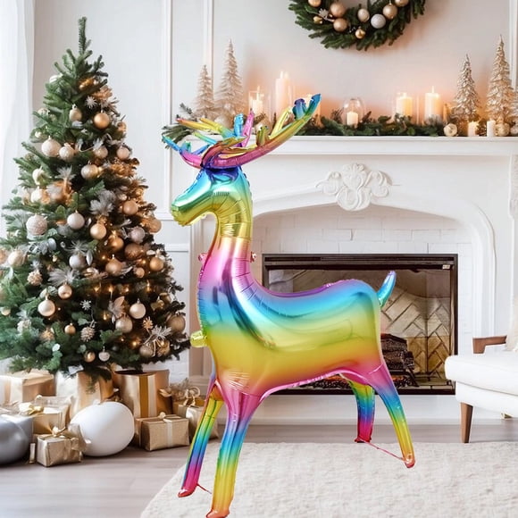 Large Inflatable Christmas Reindeer Decor - Gold & Multi-Color Aluminum Film Standing Deer for Party & Home Holiday Decoration