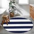 thumbnail image 3 of Navy Blue Stripe Round Rugs for Living Room 3ft Simple Style White Striped Non Slip Circle Rug Washable Low-Profile Indoor Carpet for Bedroom, Dining Room, Bathroom, 3 of 9